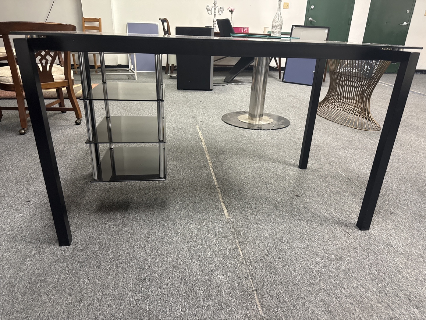 Black Glass Top Computer Desk with Shelves