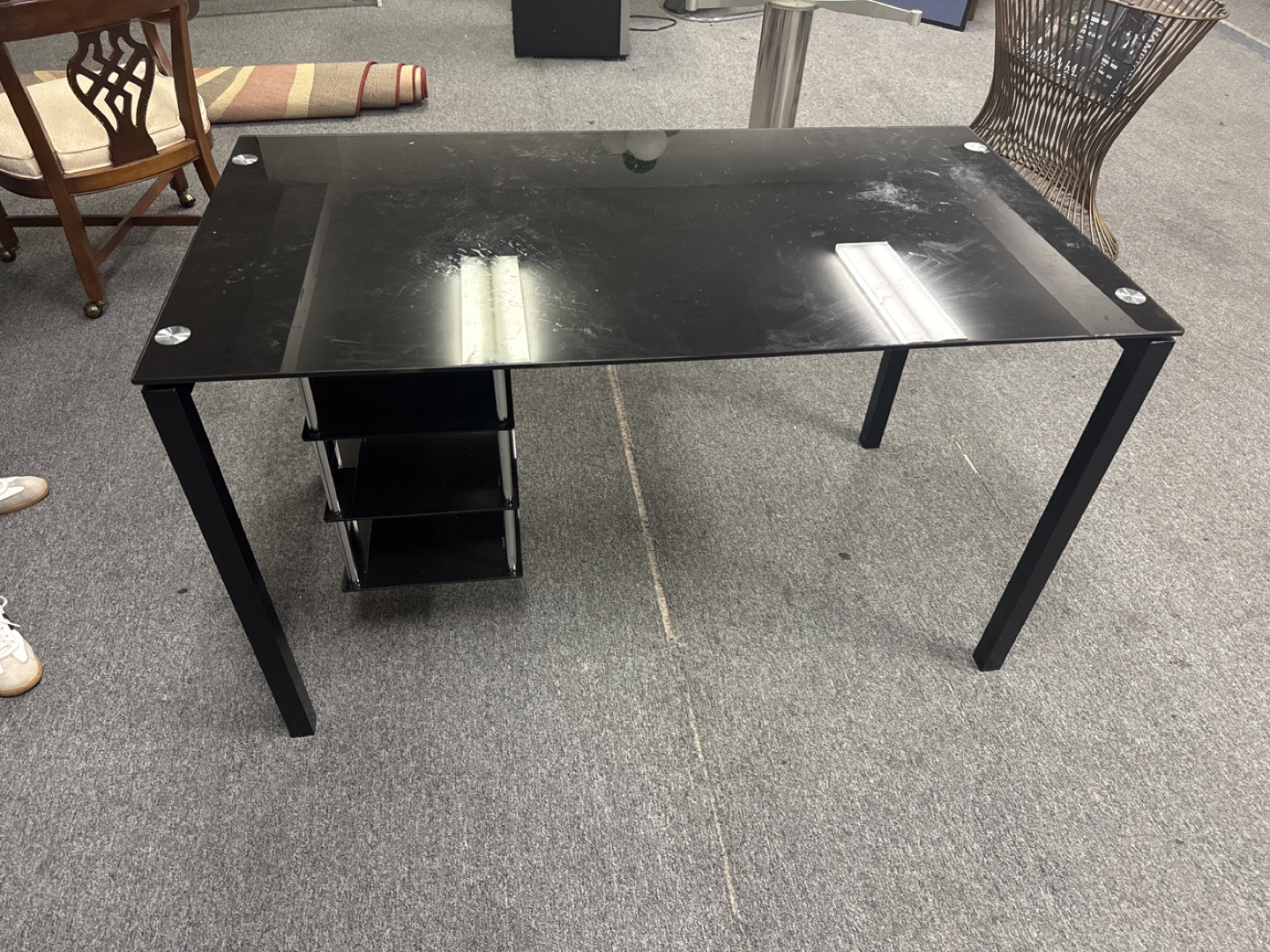 Black Glass Top Computer Desk with Shelves - photo 2
