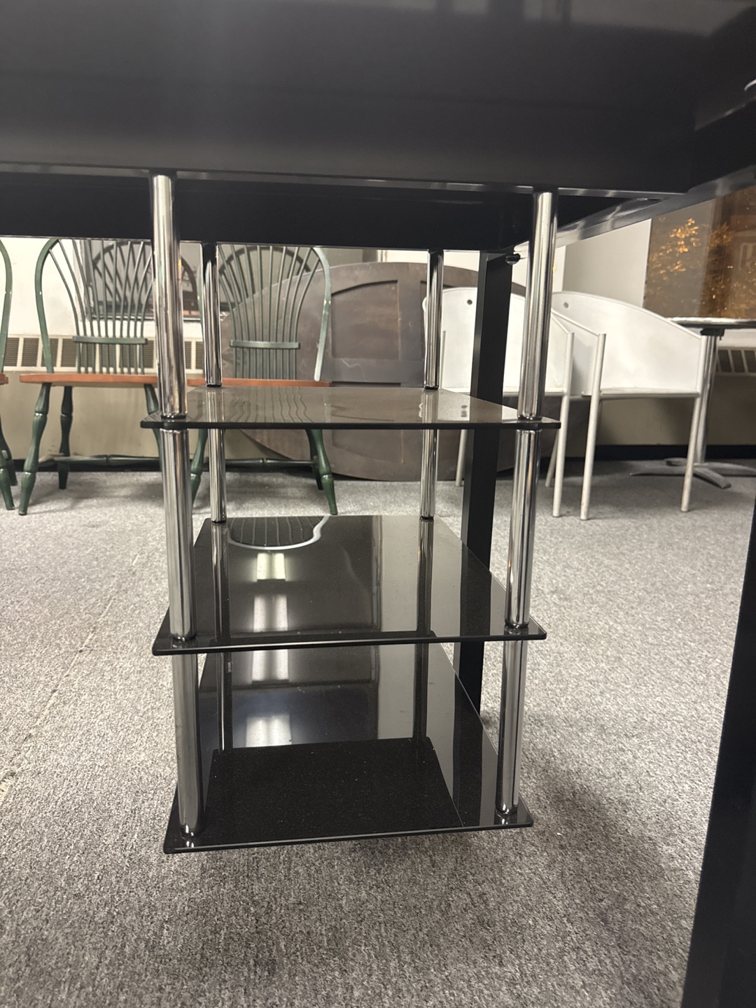 Black Glass Top Computer Desk with Shelves - photo 4
