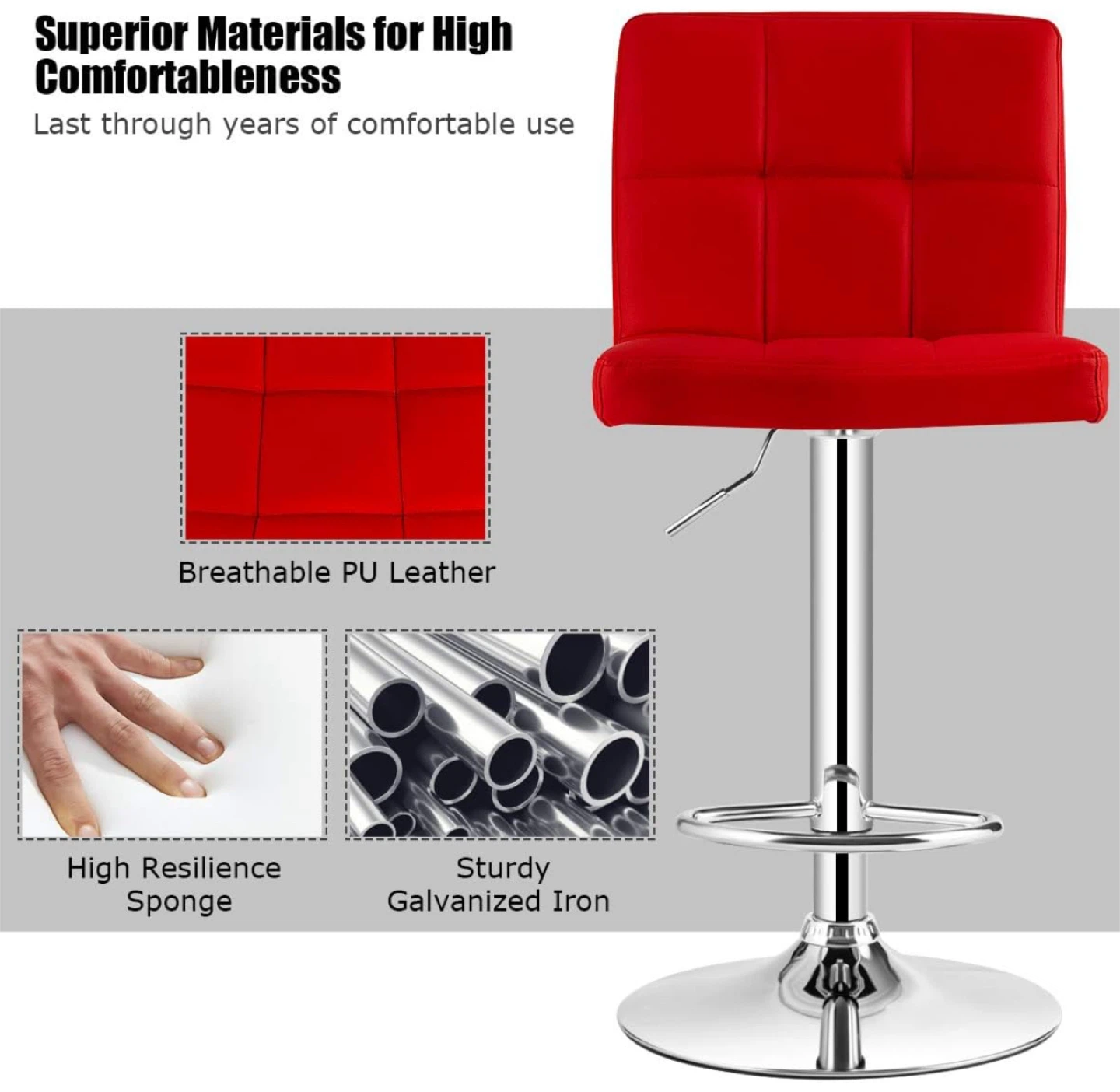Adjustable Bar Stools Set of 2, Modern Swivel PU Leather NEW - photo 5