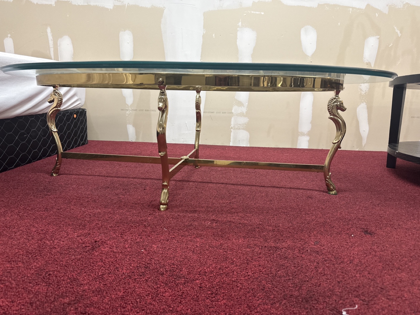 Oval Glass Coffee Table with Gold Frame - photo 2