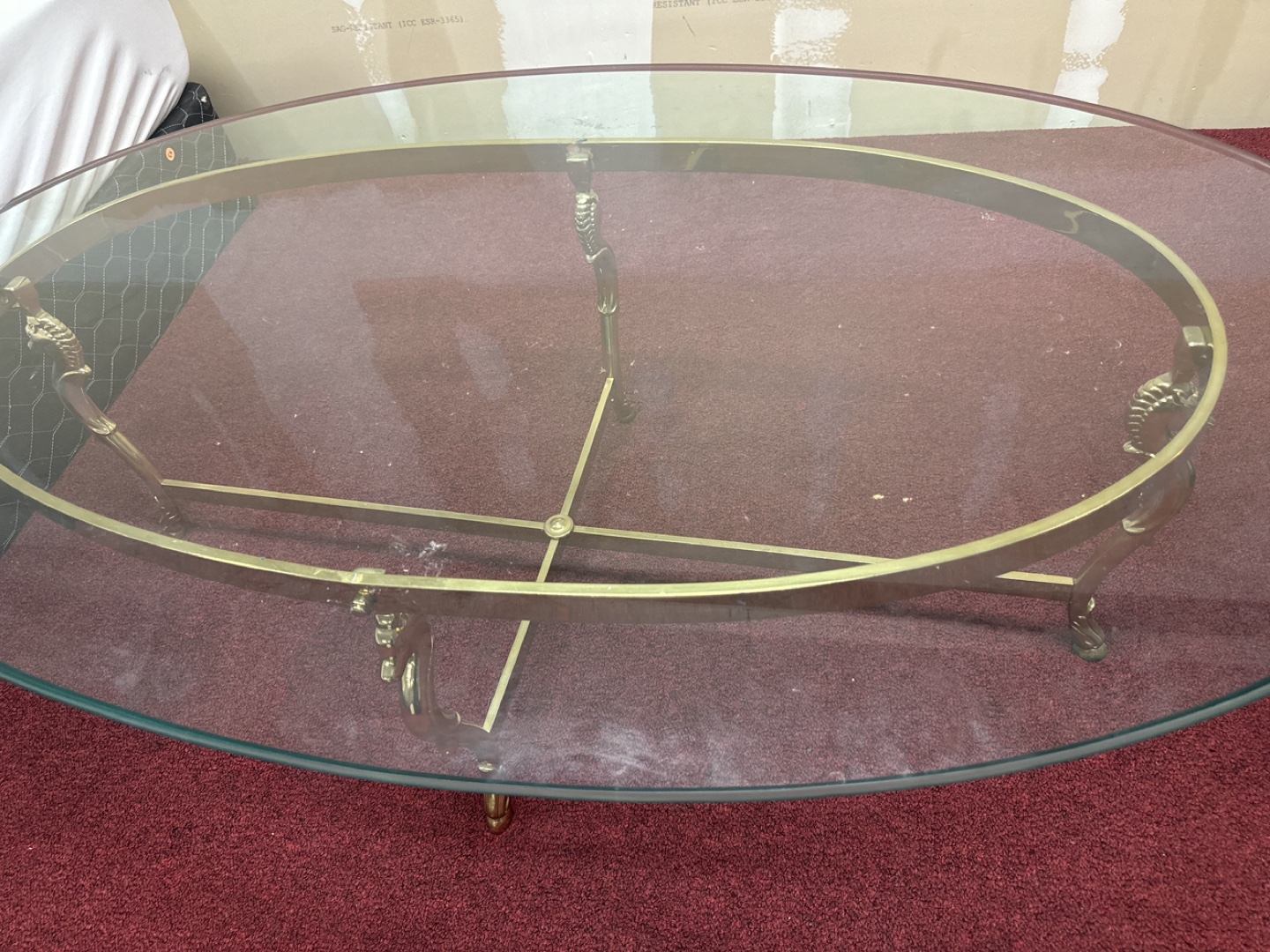 Oval Glass Coffee Table with Gold Frame - photo 4