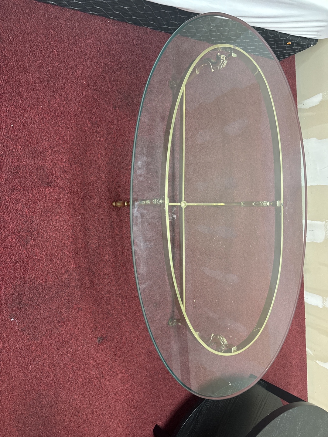 Oval Glass Coffee Table with Gold Frame