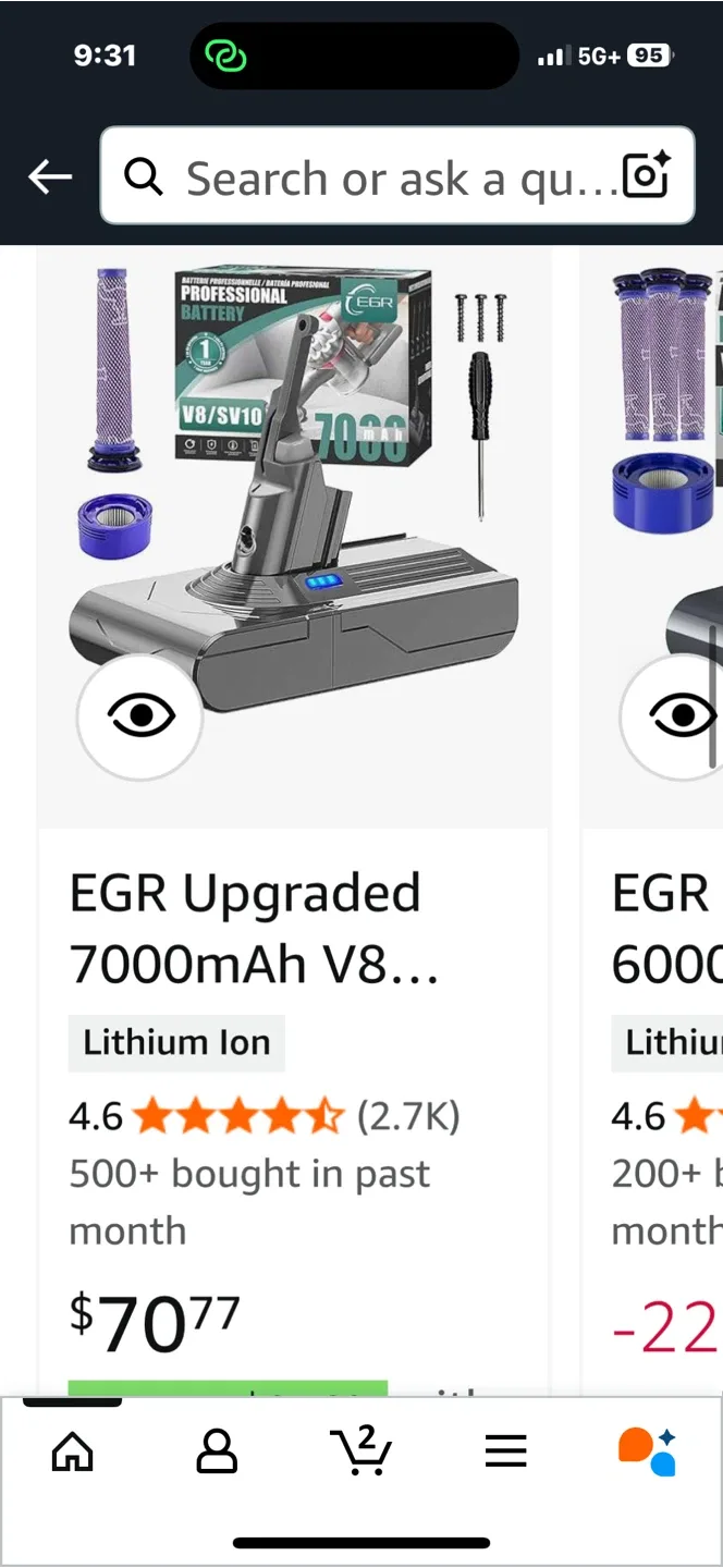 EGR Upgraded 7000mAh  Dyson V8/SV10 Battery thumbnail