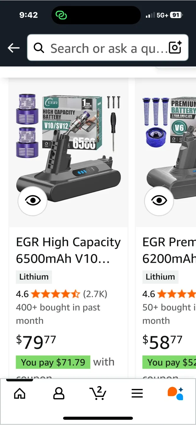 EGR High Capacity Battery for Dyson V10/SV12 thumbnail