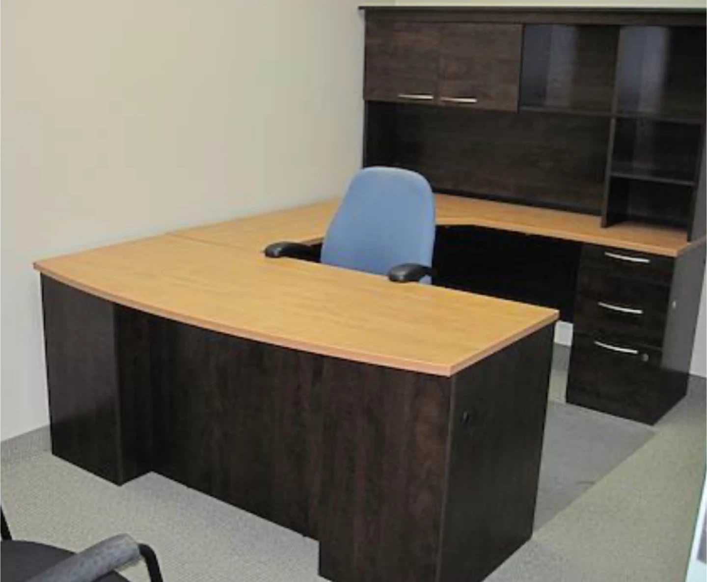 Large Office Desk with Hutch - Brown and Beige