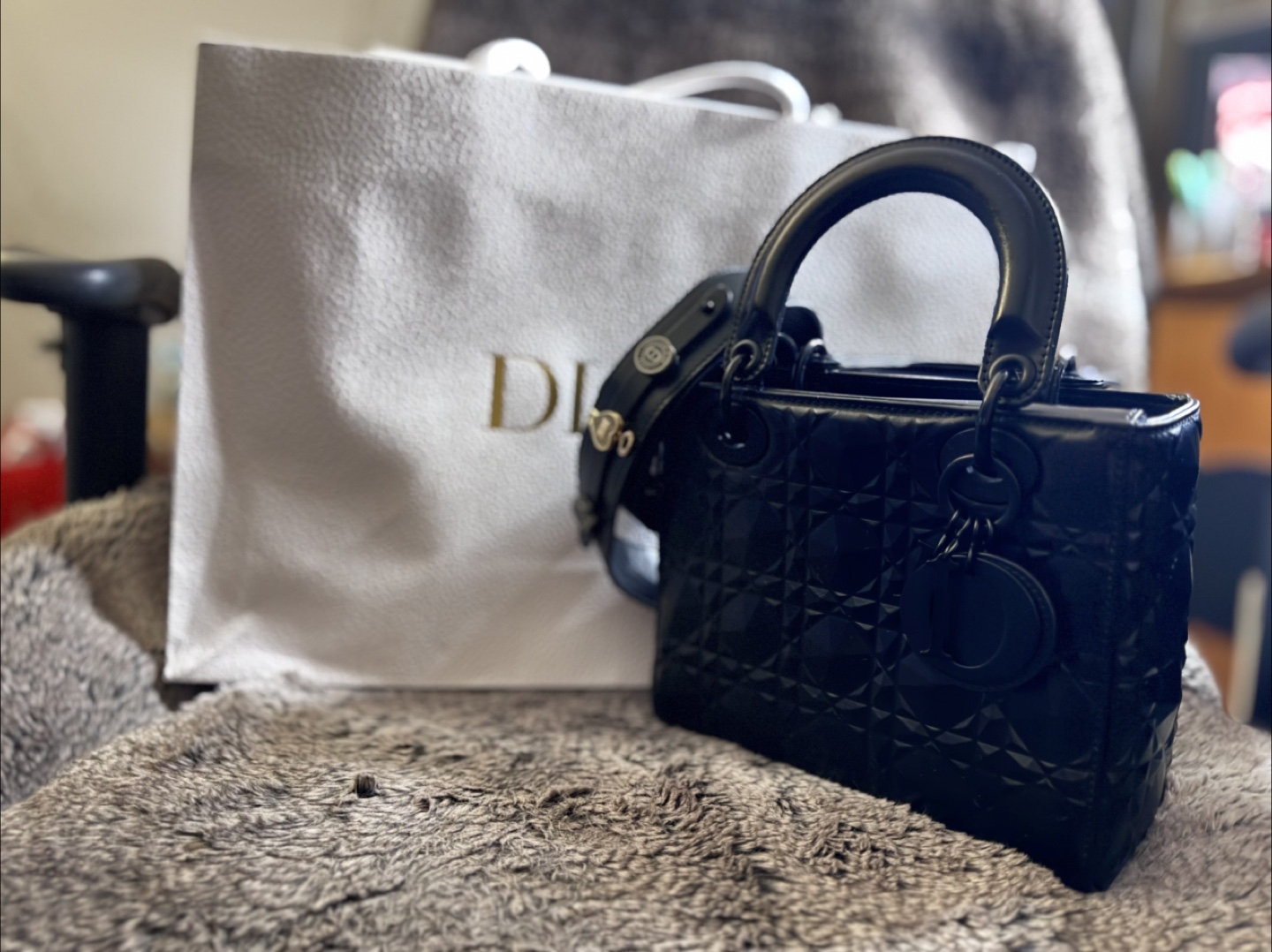 Dior Lady Dior Matte Black Diamond Motif Leather Handbag - photo 3