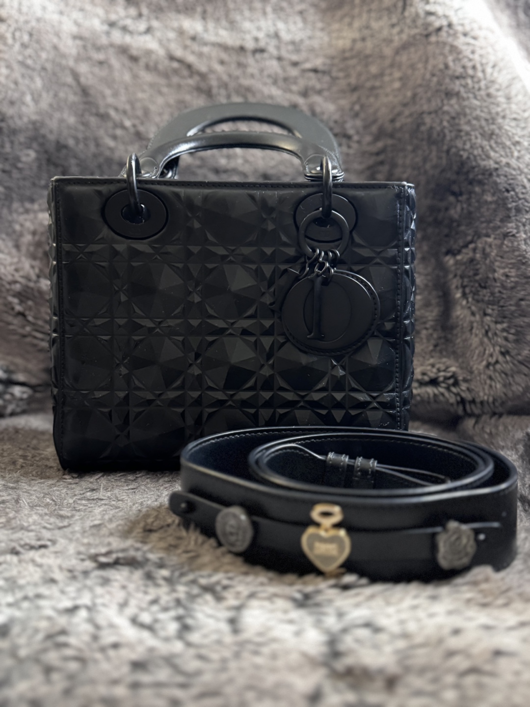 Dior Lady Dior Matte Black Diamond Motif Leather Handbag - photo 2