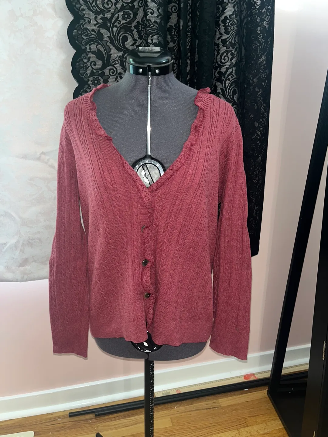 Burgundy Cable Knit Cardigan thumbnail