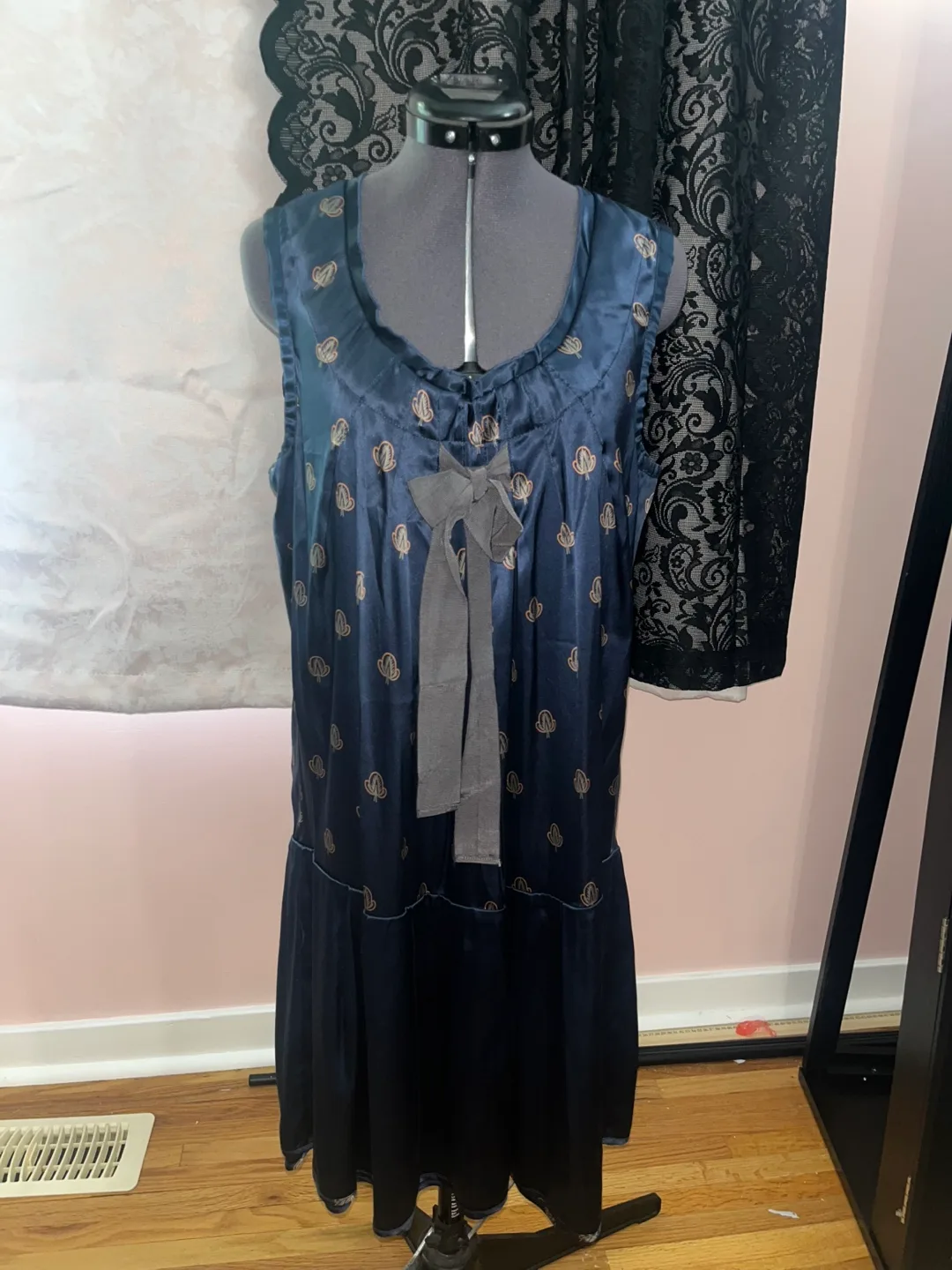Navy Blue Flapper Dress with Bow thumbnail