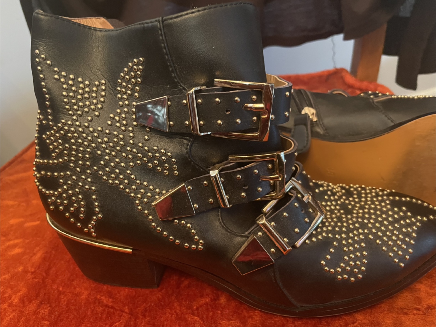 Black Leather Studded Ankle Boots Size 38 - photo 3