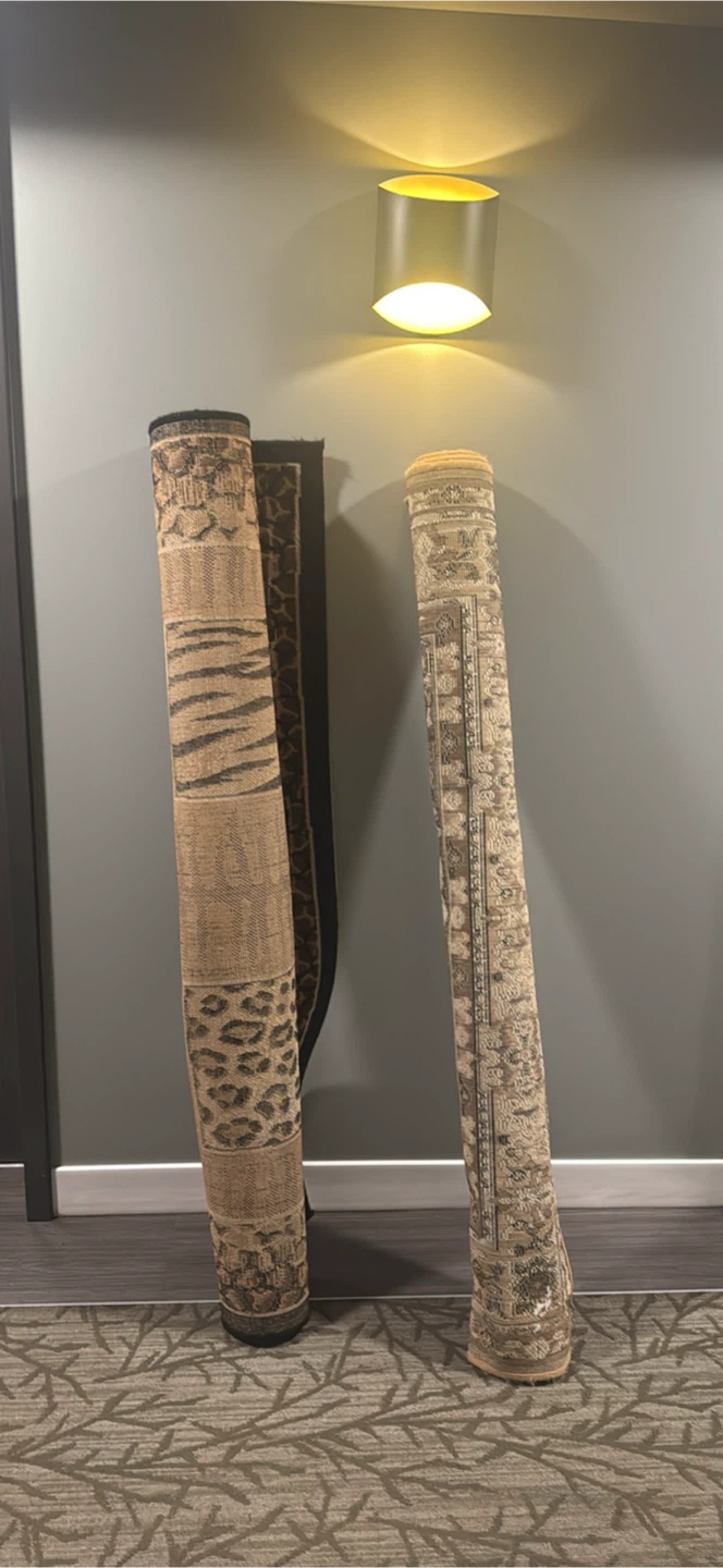 Two rolled area rugs