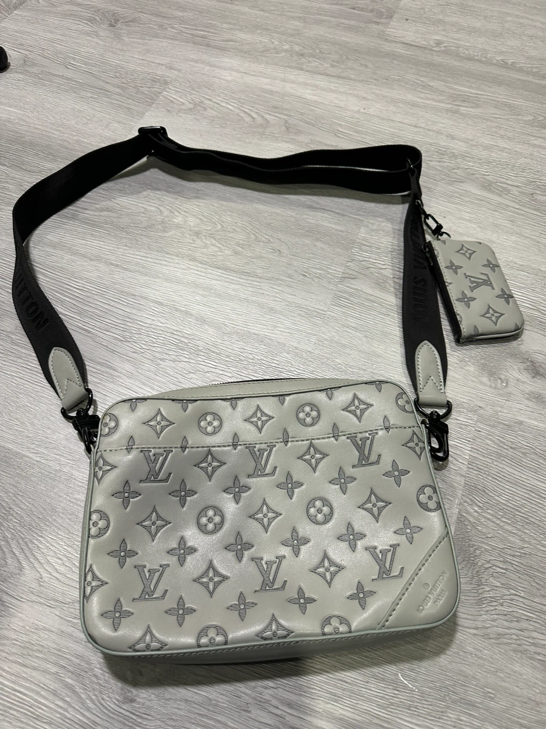 Louis Vuitton Grey Embossed Leather Messenger Bag