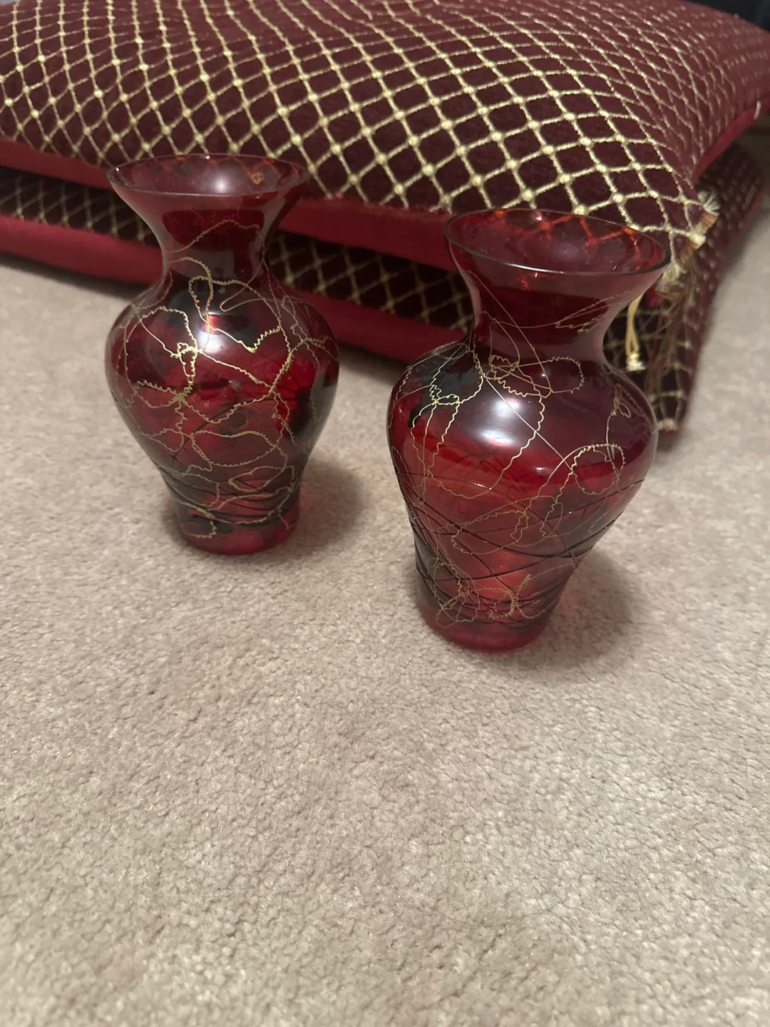 Pair of Decorative Red Glass Vases