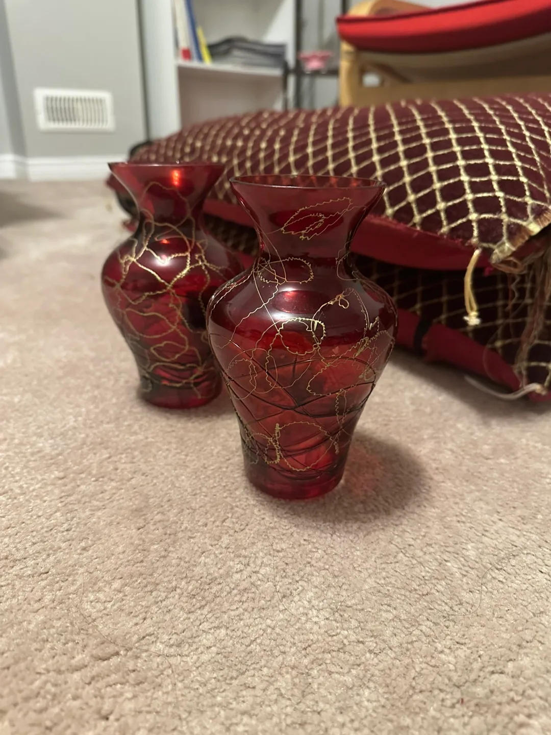 Pair of Decorative Red Glass Vases image indicator(2)