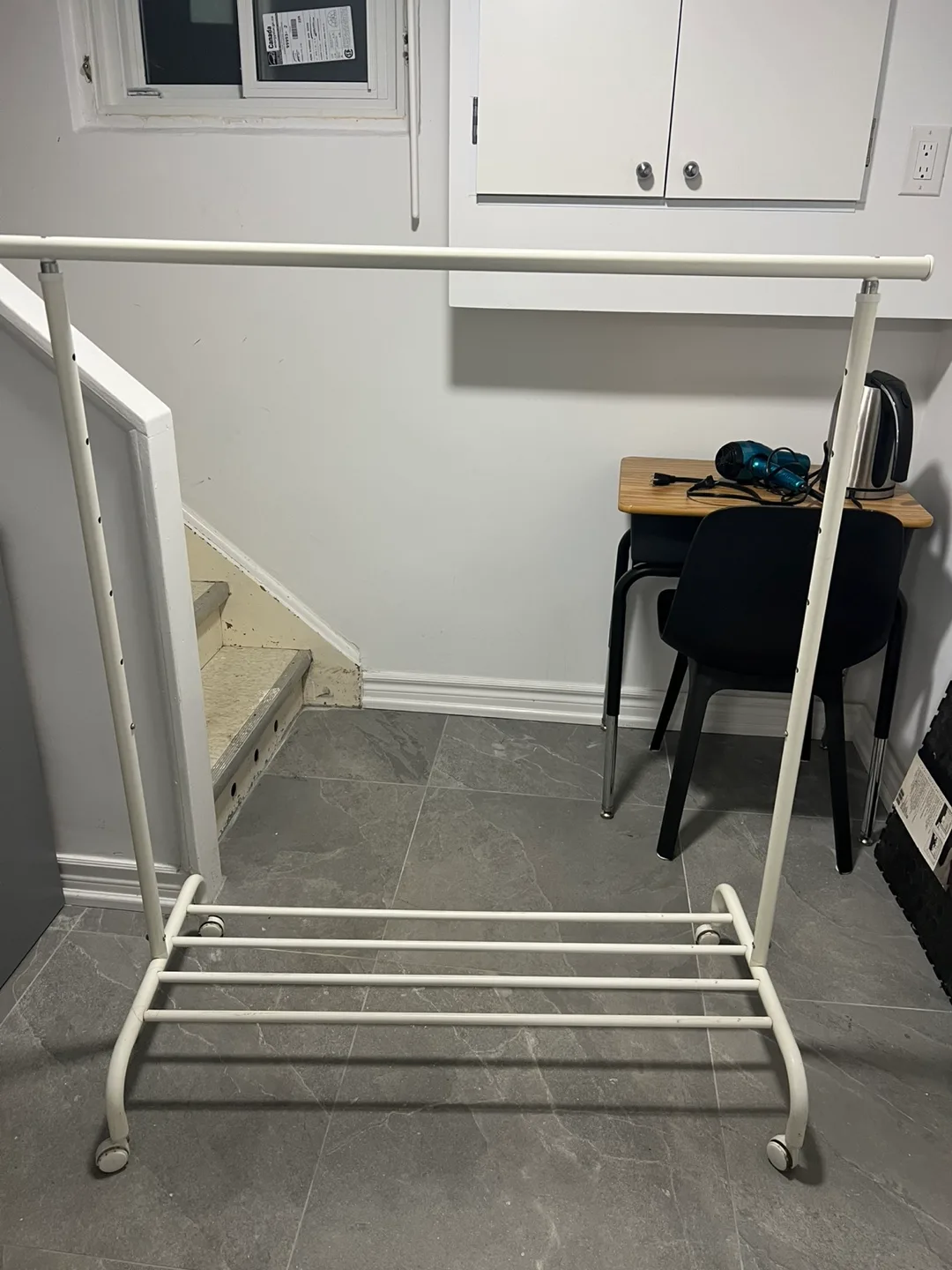 White Metal Clothes Rack with Wheels thumbnail