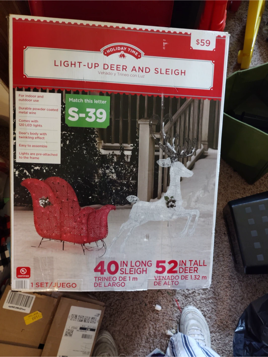 Holiday Time Light-Up Deer and Sleigh - New