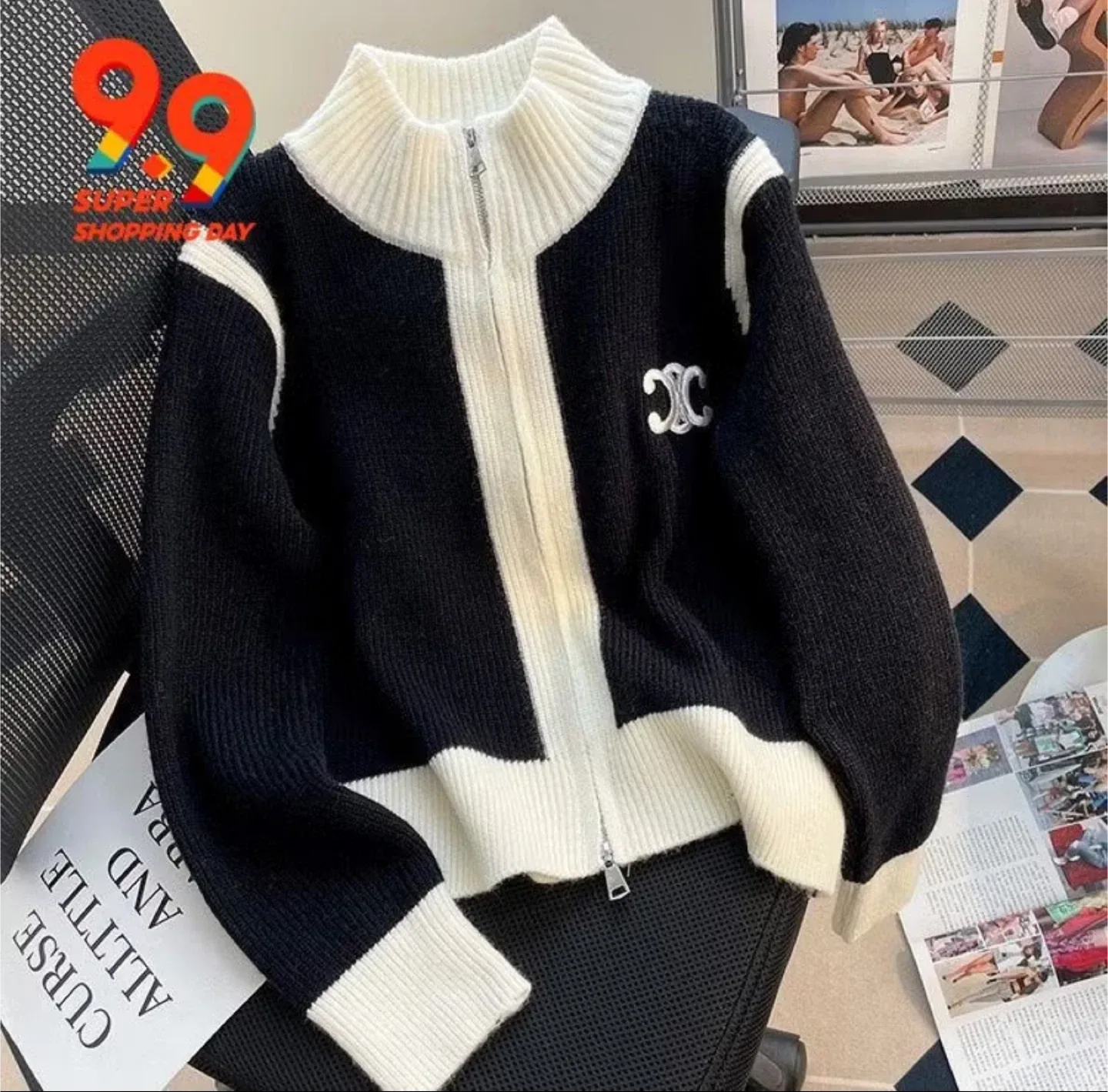 Black & White Knit Cardigan thumbnail