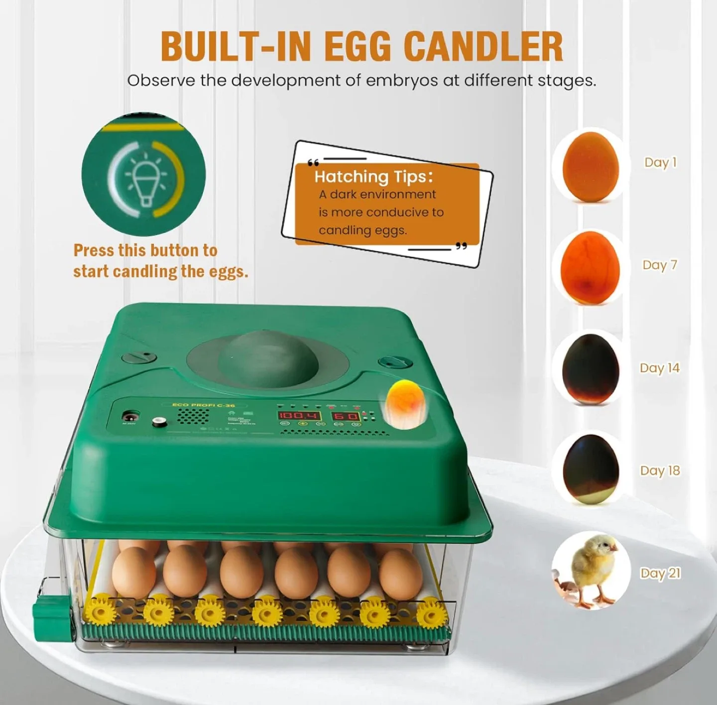 NEW Incubator for 36 Chicken Eggs, Auto Turning + Auto Controls image indicator(7)