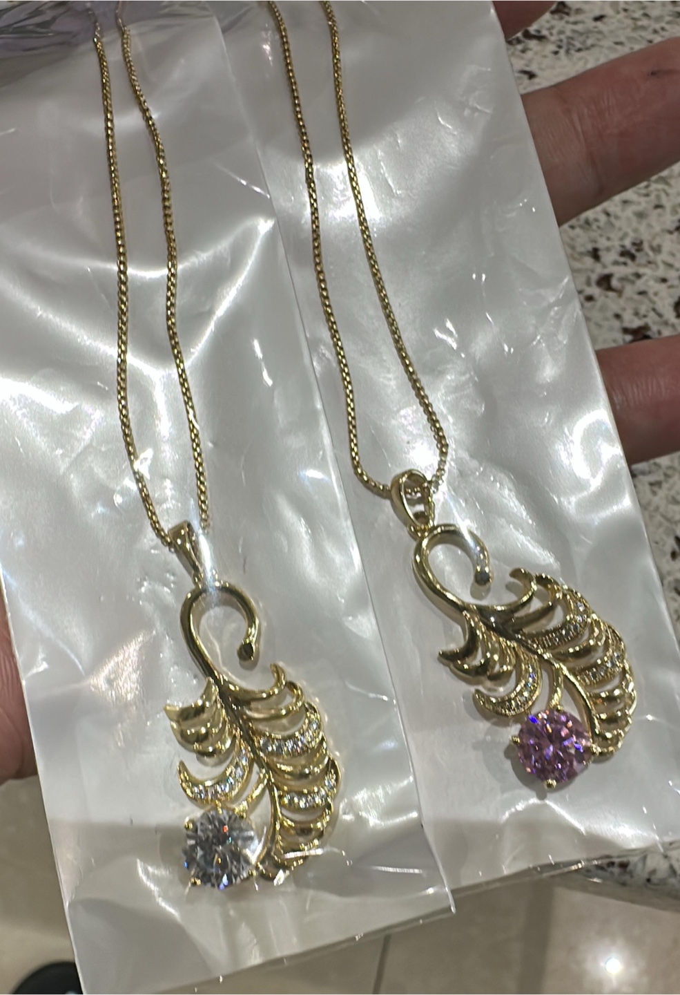Gold Feather Pendants -