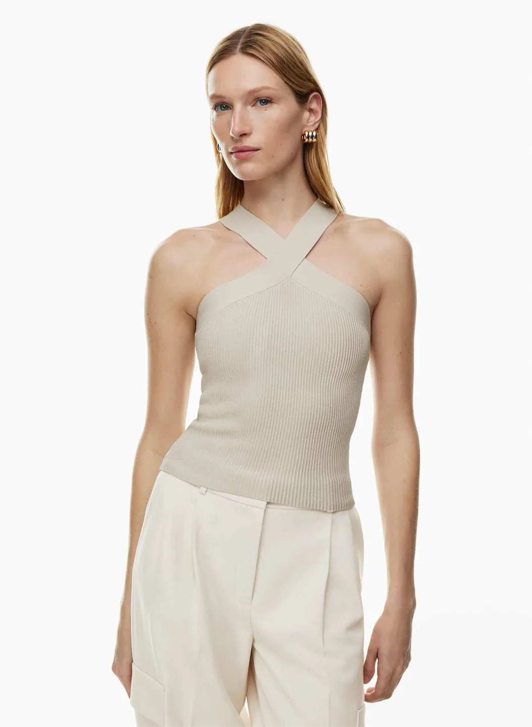 Aritzia Babaton Sculpt Knit Criss Cross Tank | Matte Pearl thumbnail
