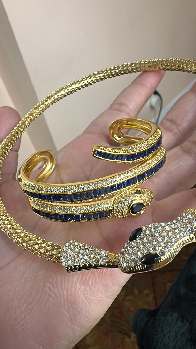 Gold Snake Necklace and cuff bracelet Set