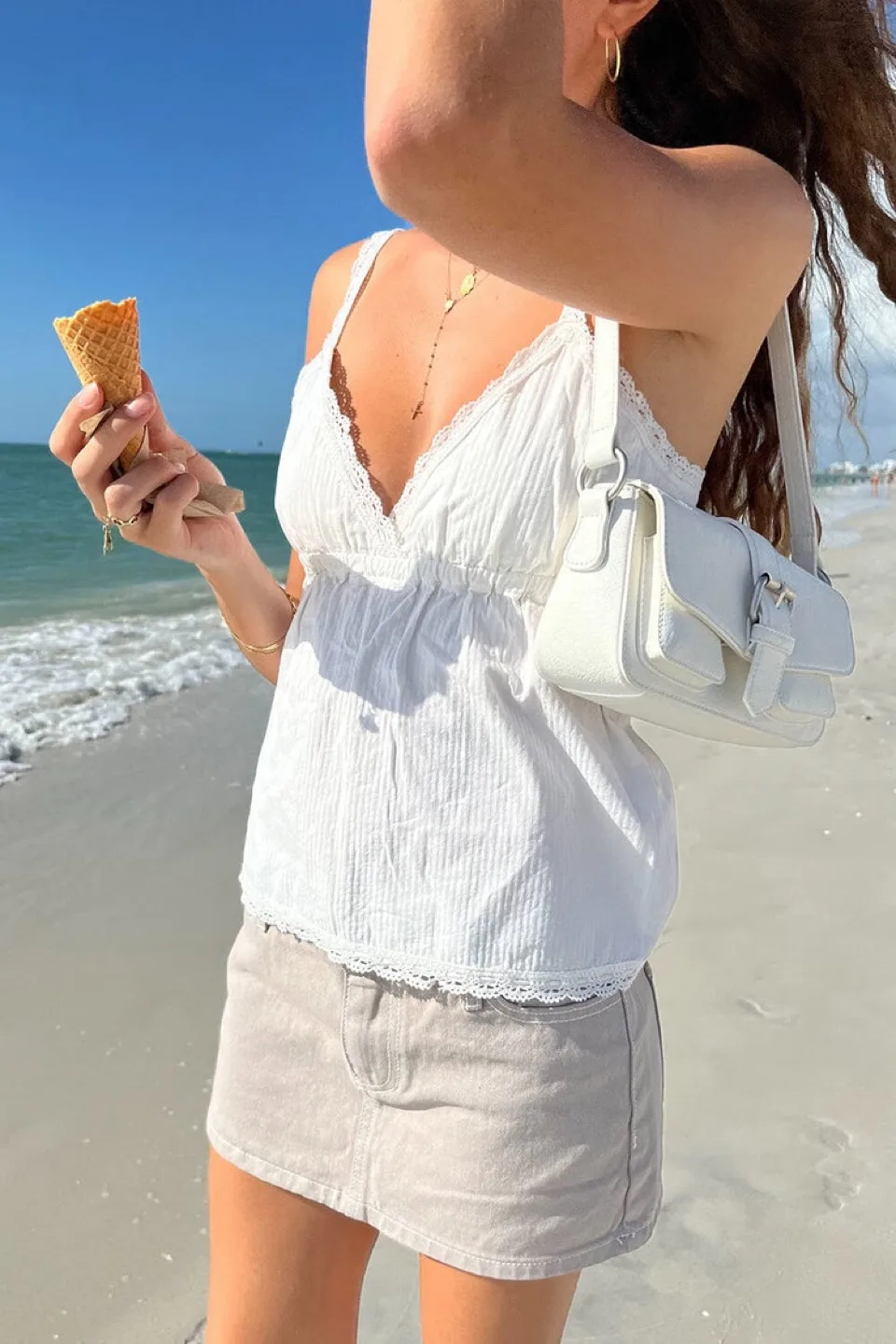 Brandy Melville Edith Lace Tank | White thumbnail
