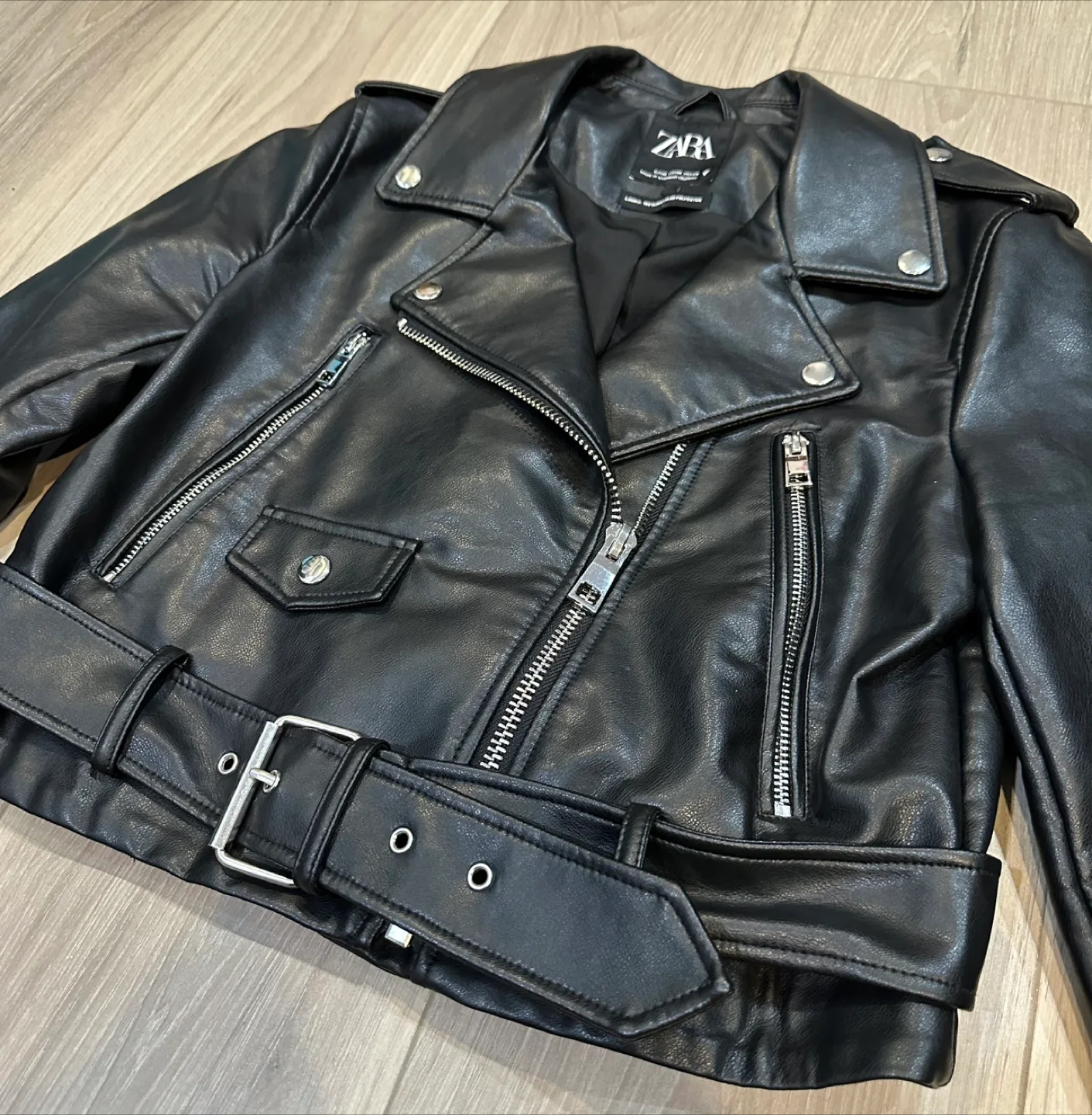 Zara Faux Leather Biker Jacket image indicator(4)