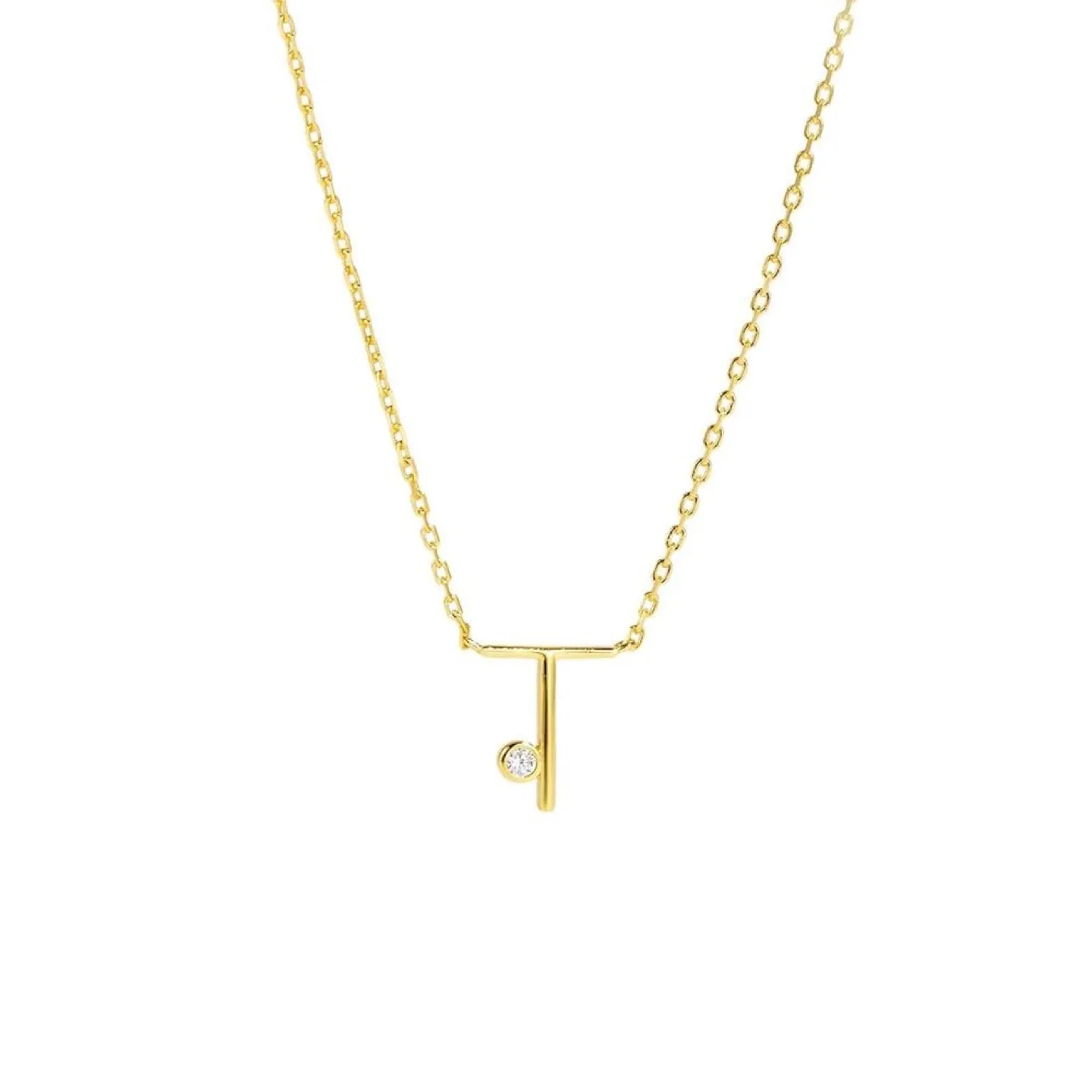 Gold Tone Dainty Initial Necklace “T” thumbnail