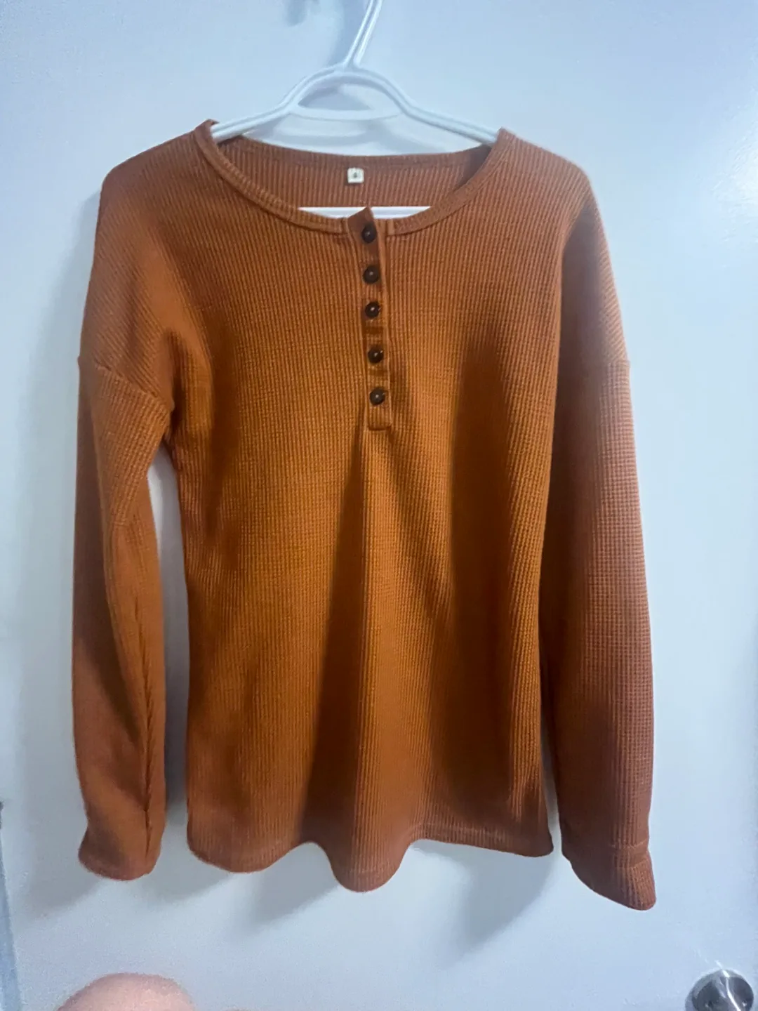Brown Waffle Knit Henley - Size M thumbnail