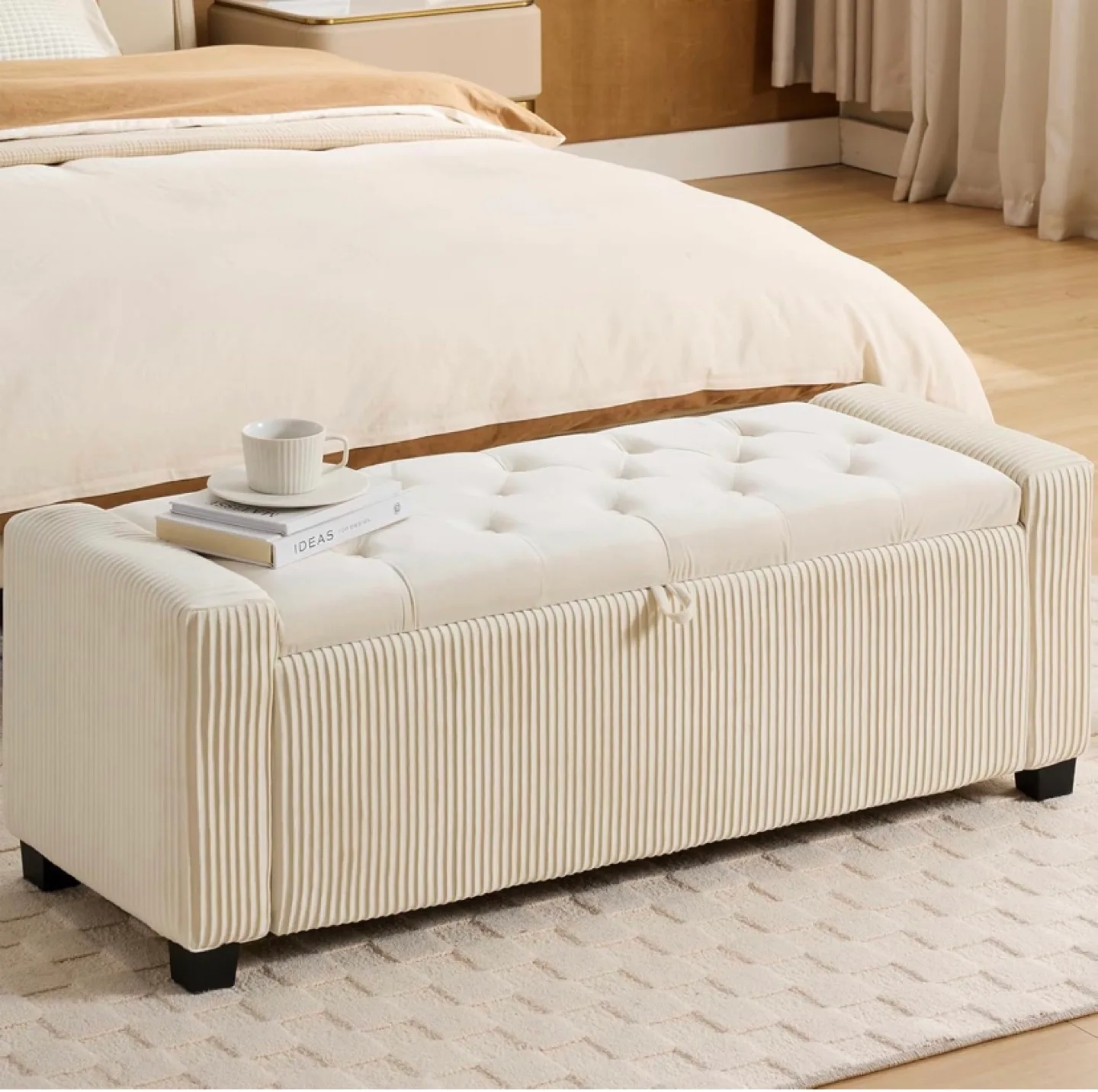 Storage Ottoman Bench - Cream Corduroy thumbnail