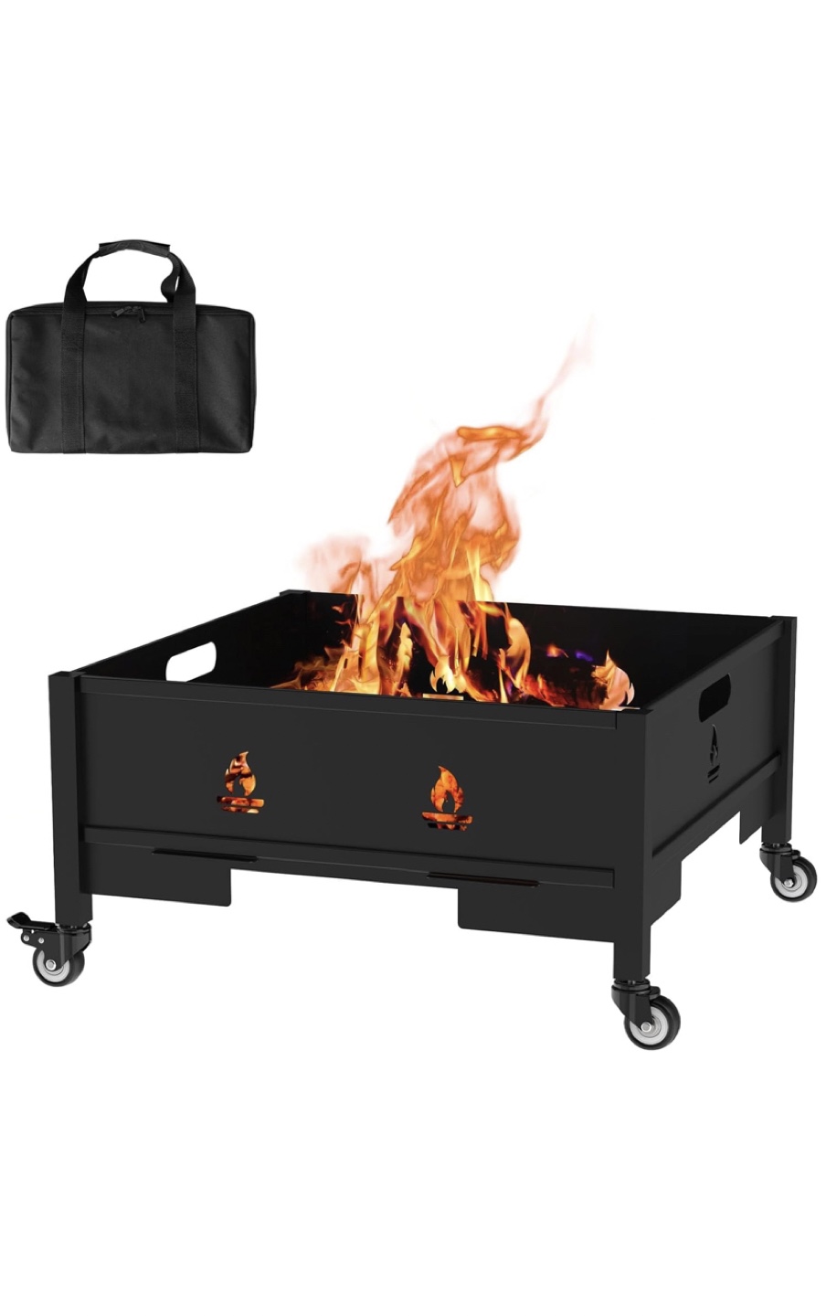 Portable Fire Pit with Wheels & Carry Bag