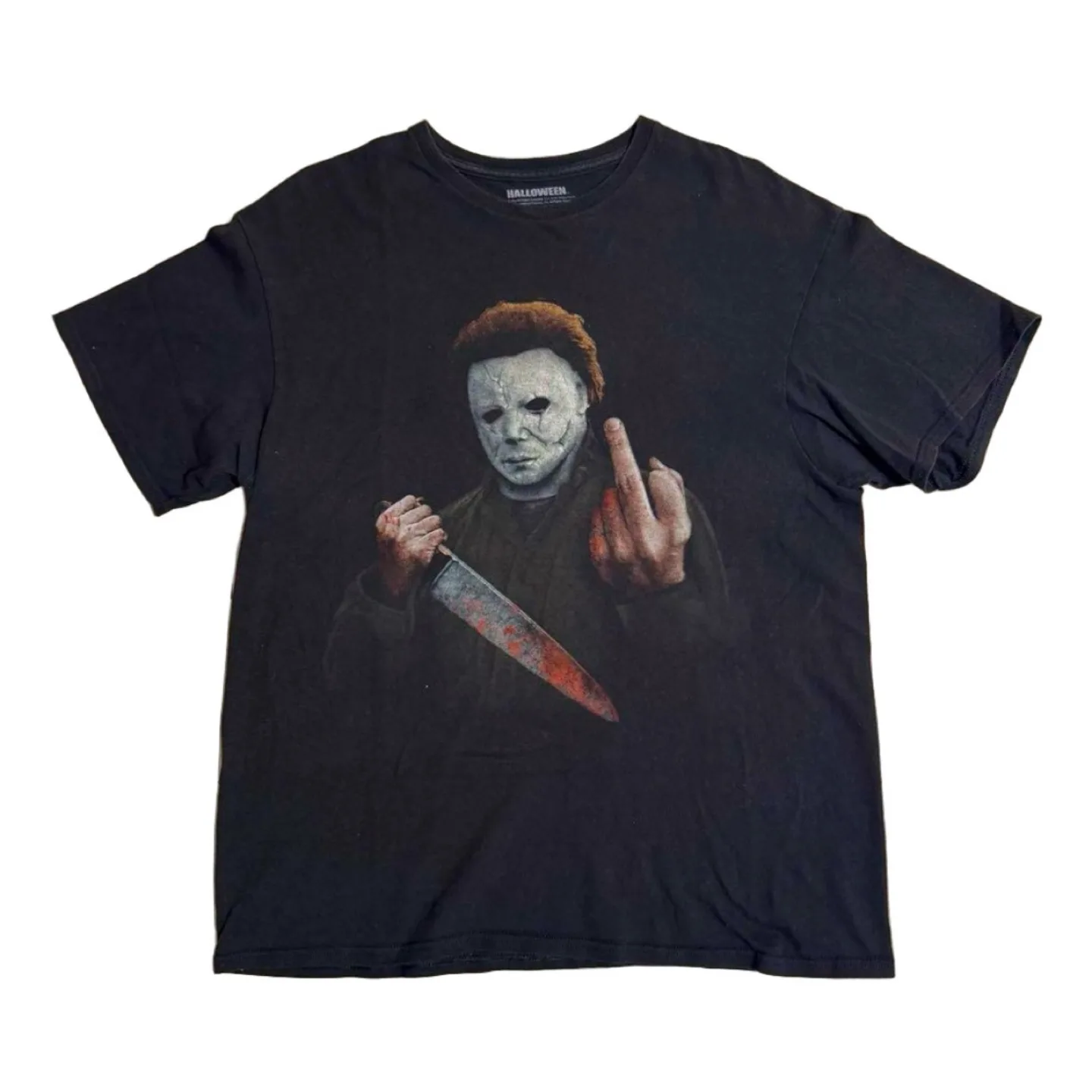 Halloween Michael Myers Middle Finger Graphic T-Shirt thumbnail