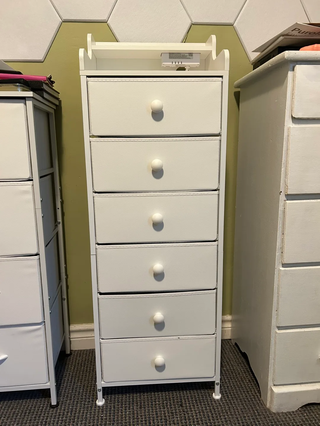 White 6-Drawer Dresser with USB Port thumbnail