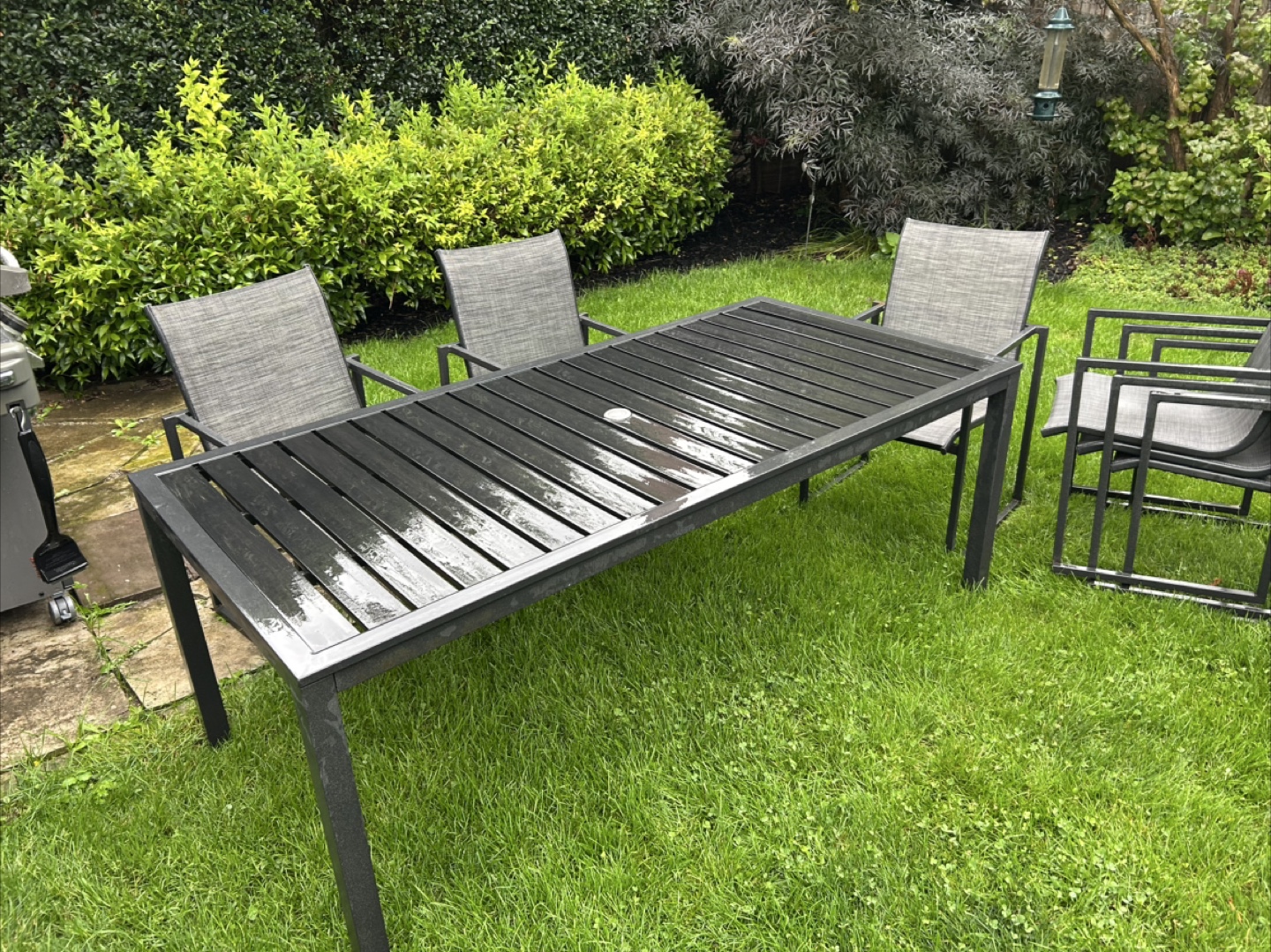 Outdoor dining table and six chairs