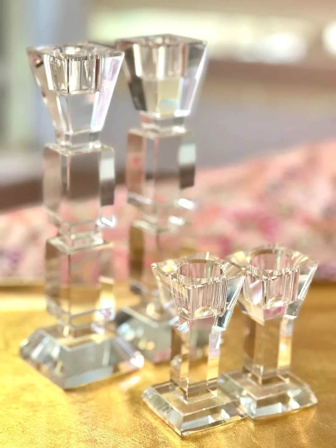 4 Crystal Glass Candlestick Holders- 2 PAIRS image indicator(5)