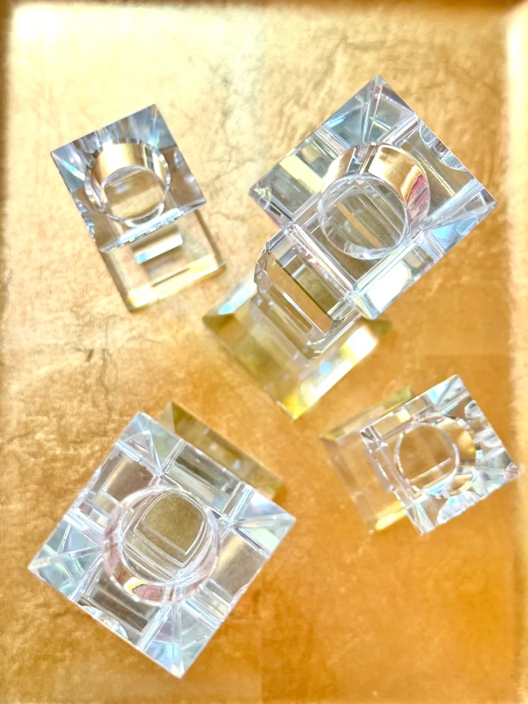4 Crystal Glass Candlestick Holders- 2 PAIRS image indicator(6)