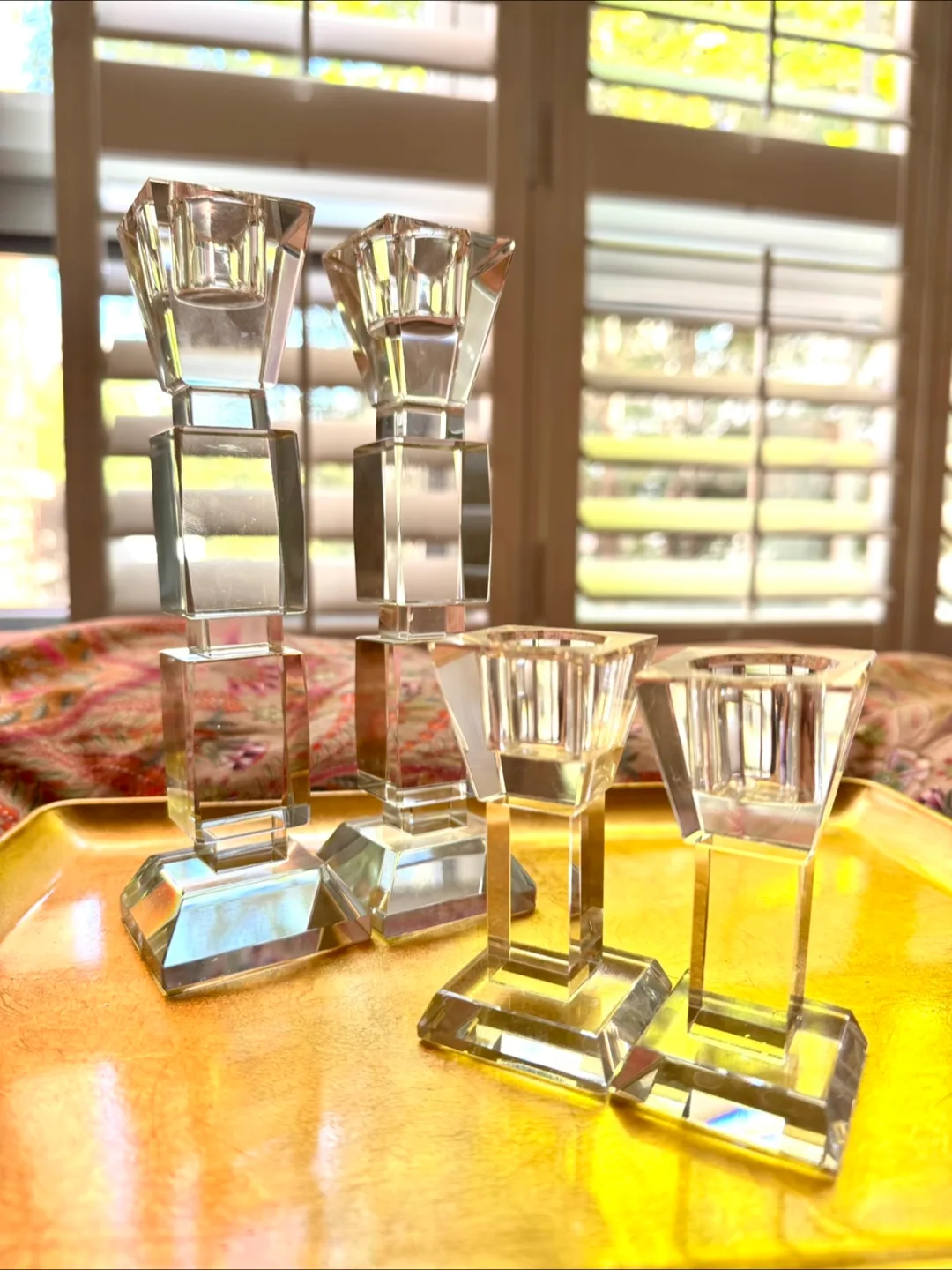 4 Crystal Glass Candlestick Holders- 2 PAIRS image indicator(4)