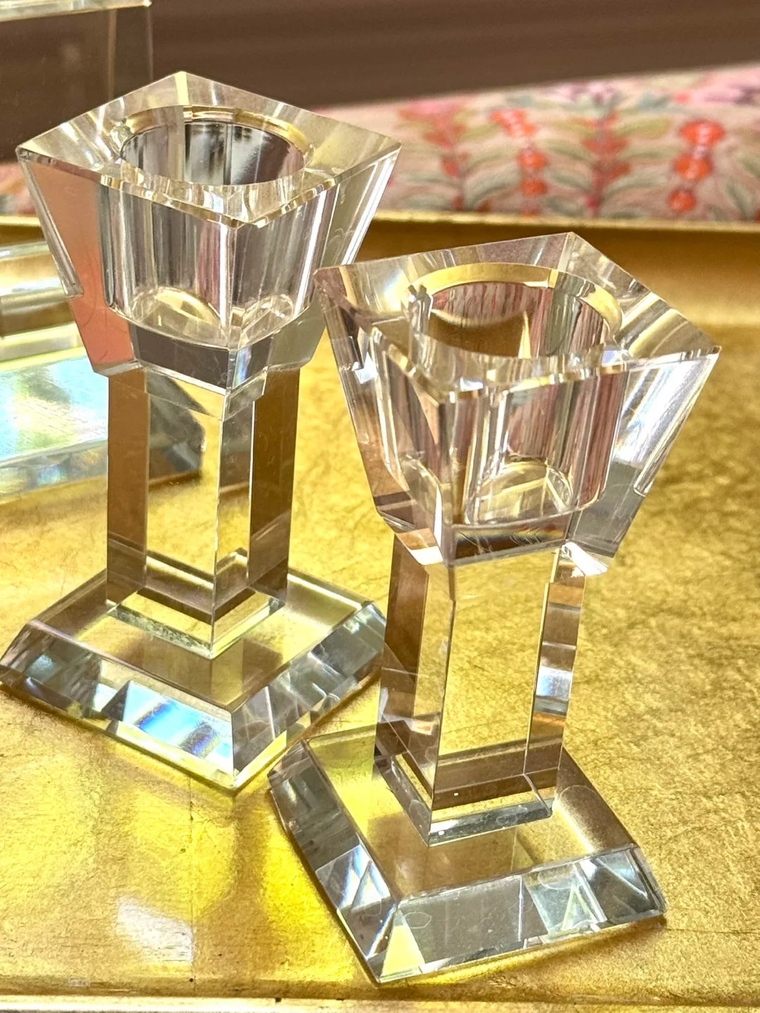 4 Crystal Glass Candlestick Holders- 2 PAIRS image indicator(2)