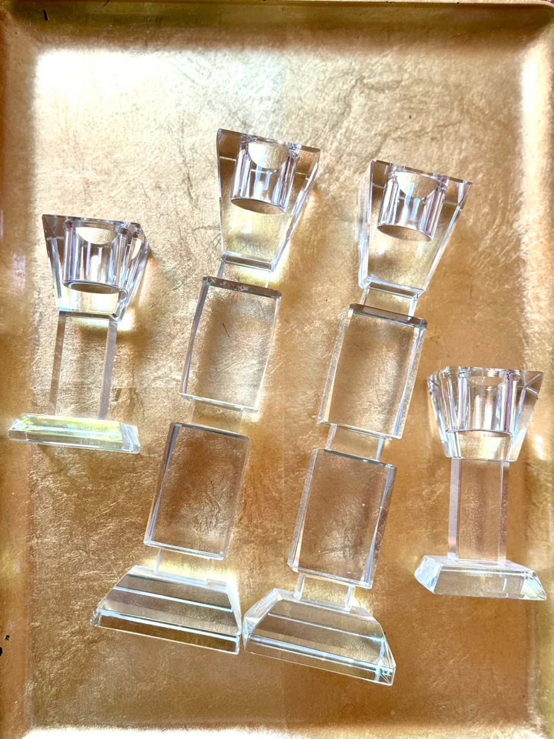 4 Crystal Glass Candlestick Holders- 2 PAIRS image indicator(3)