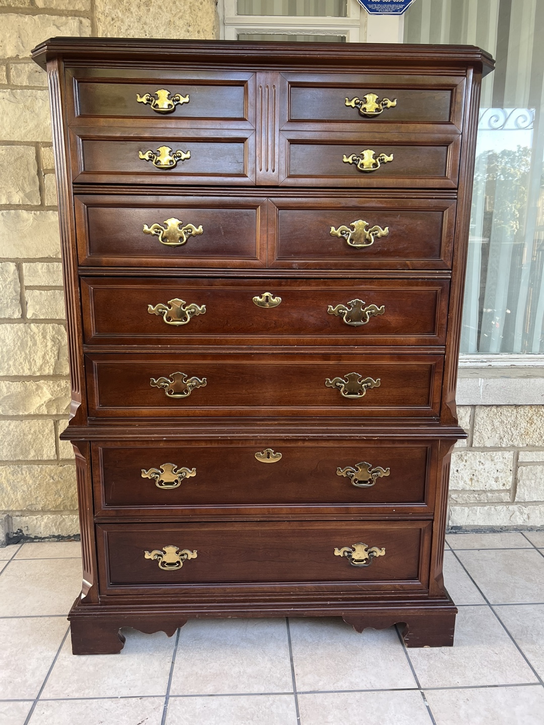 Bassett Tall Wooden Dresser with Gold Handles
