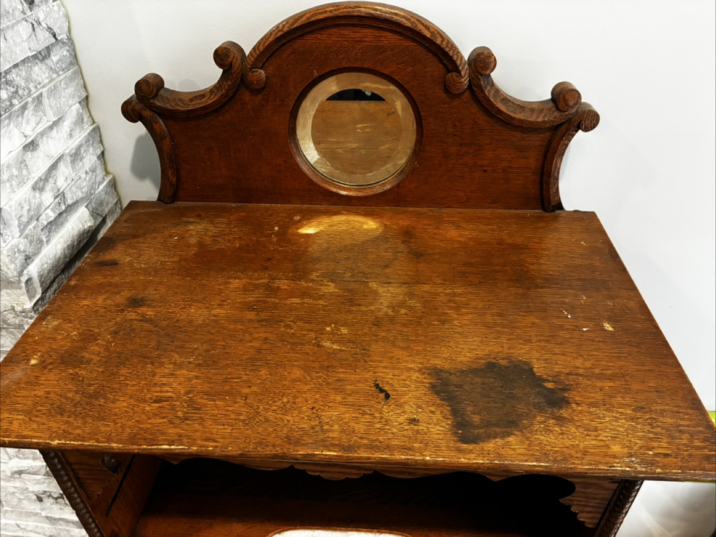 🥕Antique Solid Wood 19th Century Blanket Chest with Mirror - photo 3
