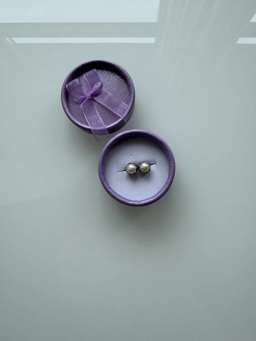 Sterling Silver 925 Pearl Stud Earrings with Purple Box thumbnail