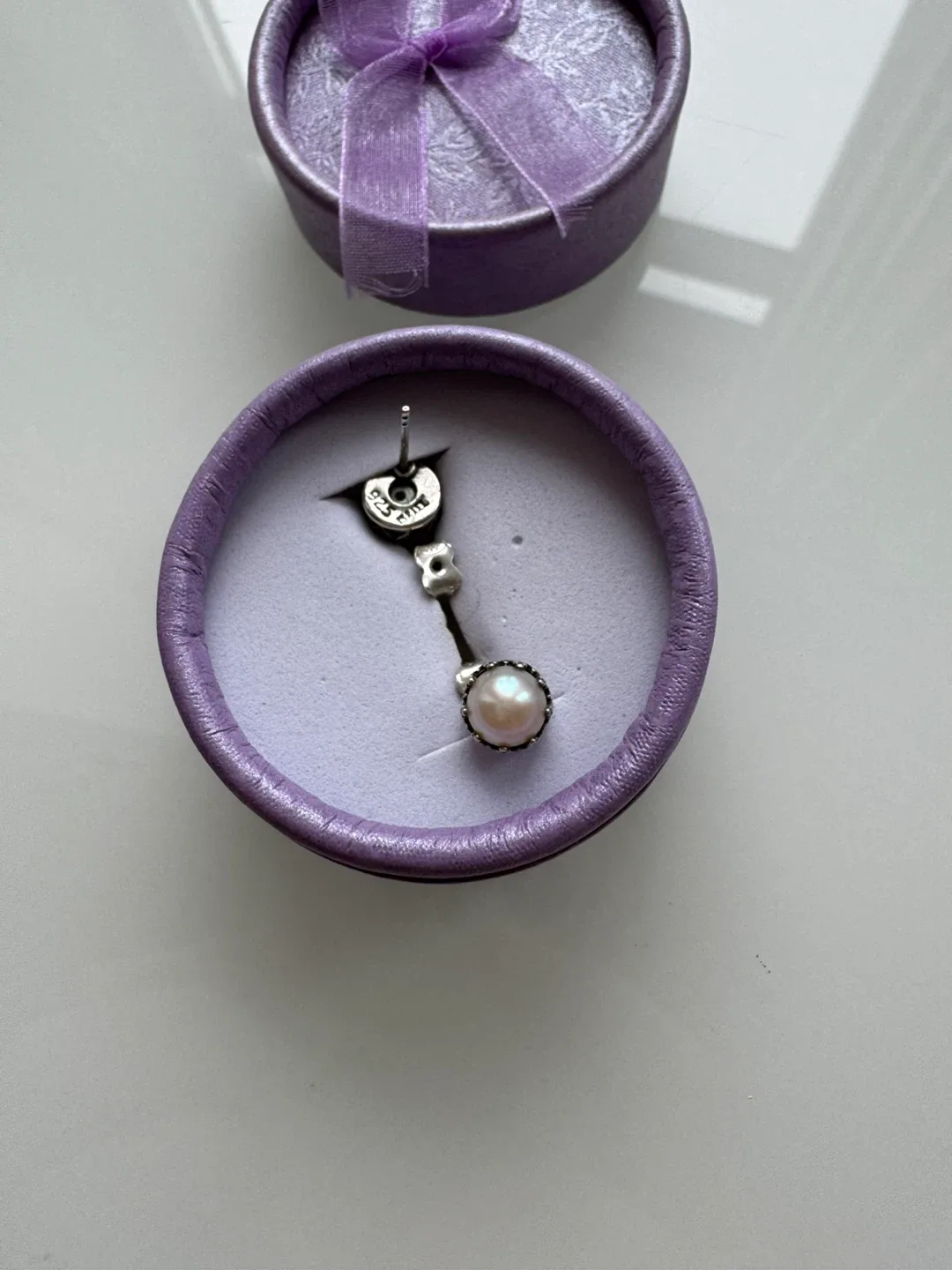 Sterling Silver 925 Pearl Stud Earrings with Purple Box image indicator(3)