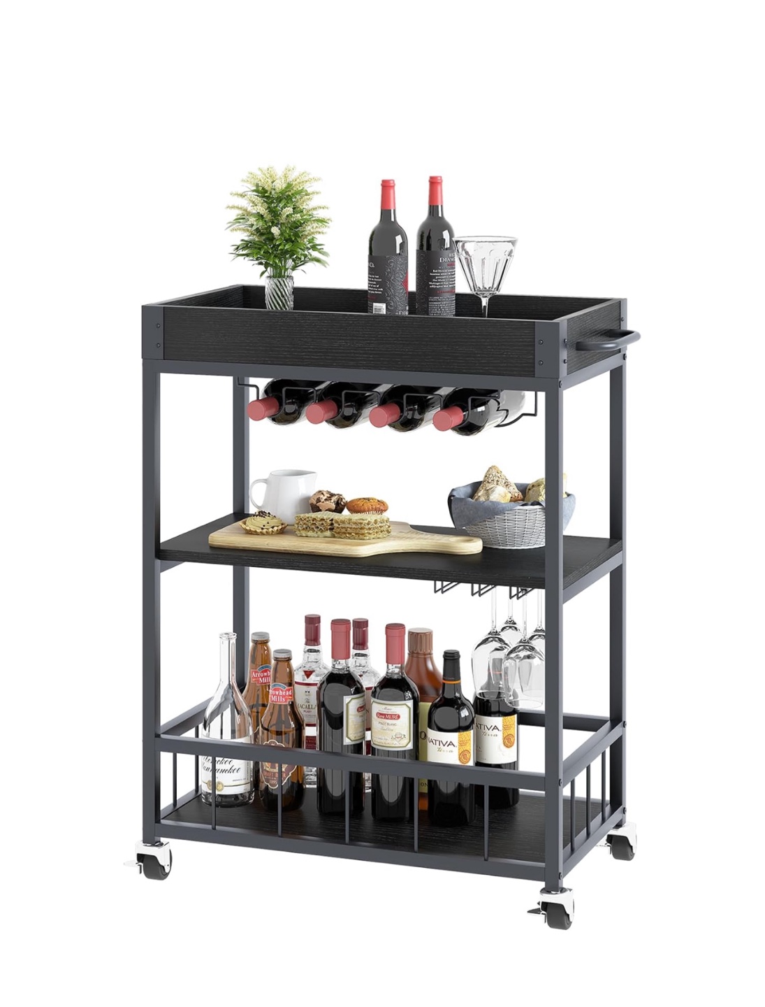 Black Rolling Bar Cart - photo 2