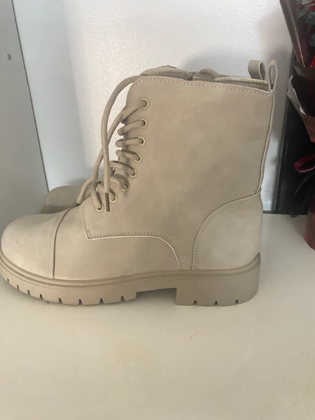 Beige Lace-Up Combat Boots - photo 2