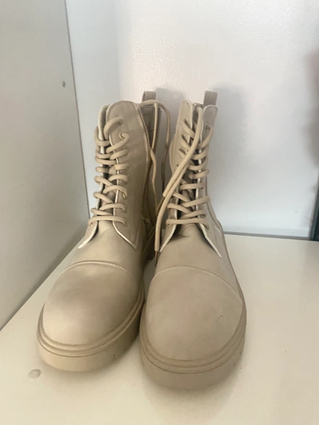 Beige Lace-Up Combat Boots - photo 4