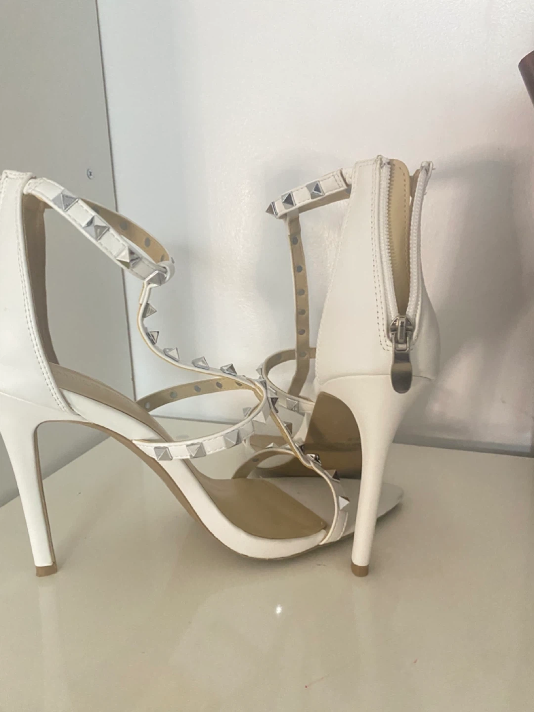 White Studded Heels