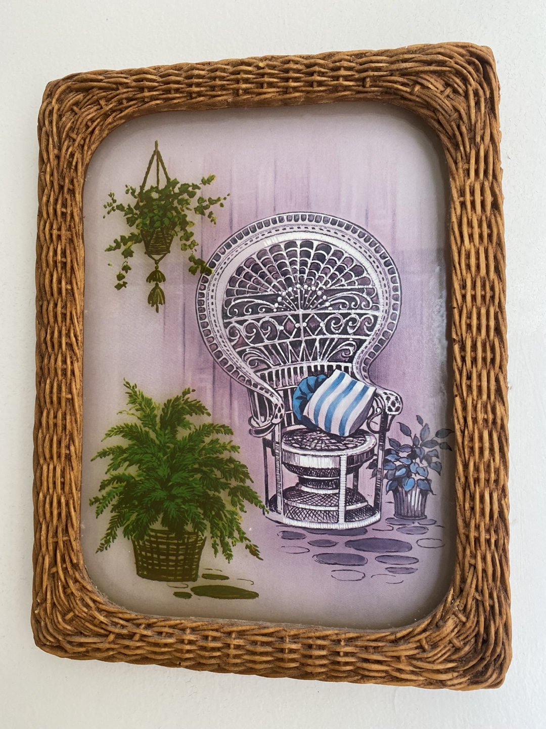 Wicker Frame with Peacock Chair Print