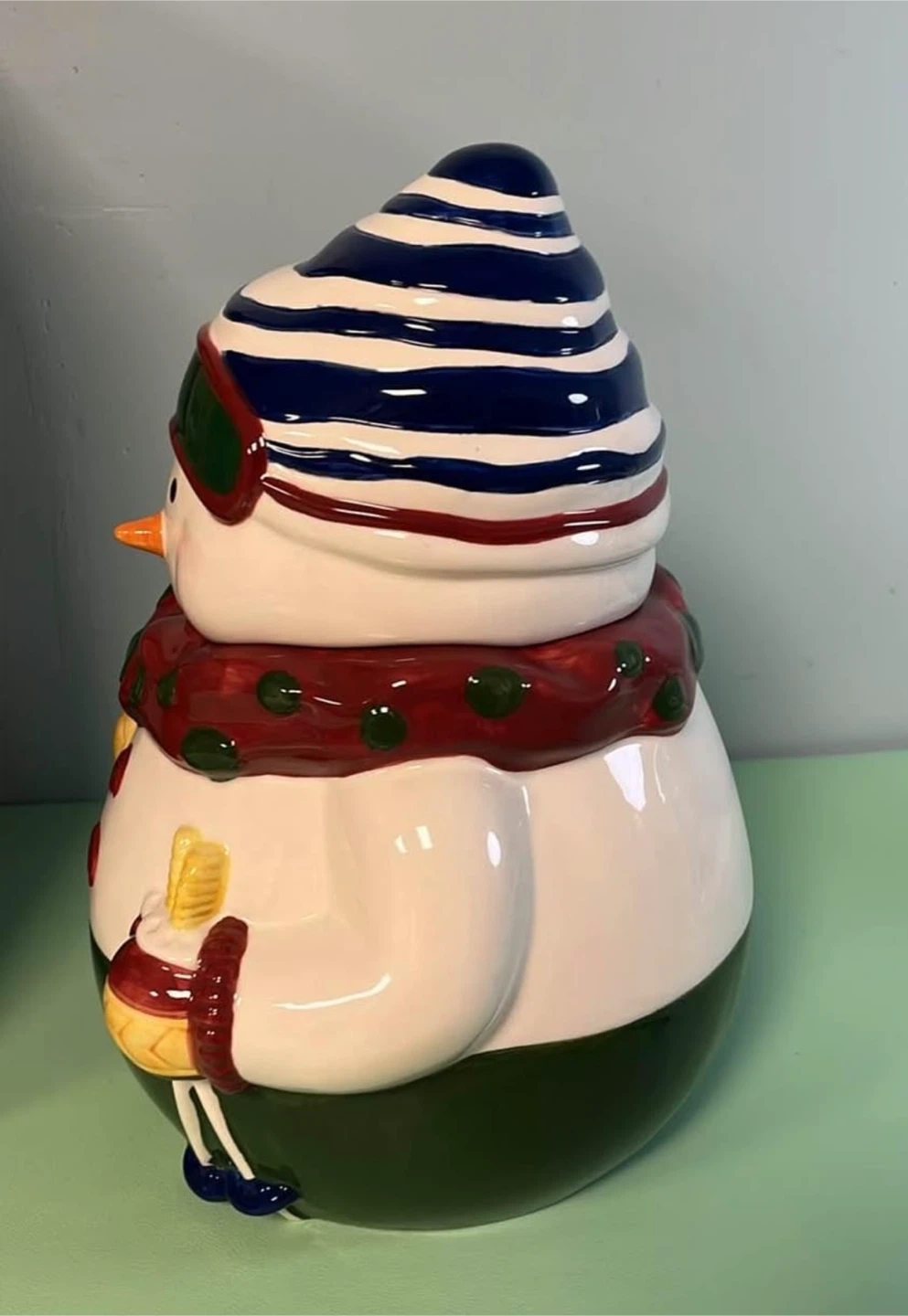 Vintage Ceramic Skiing Snowman Cookie Jar - photo 4